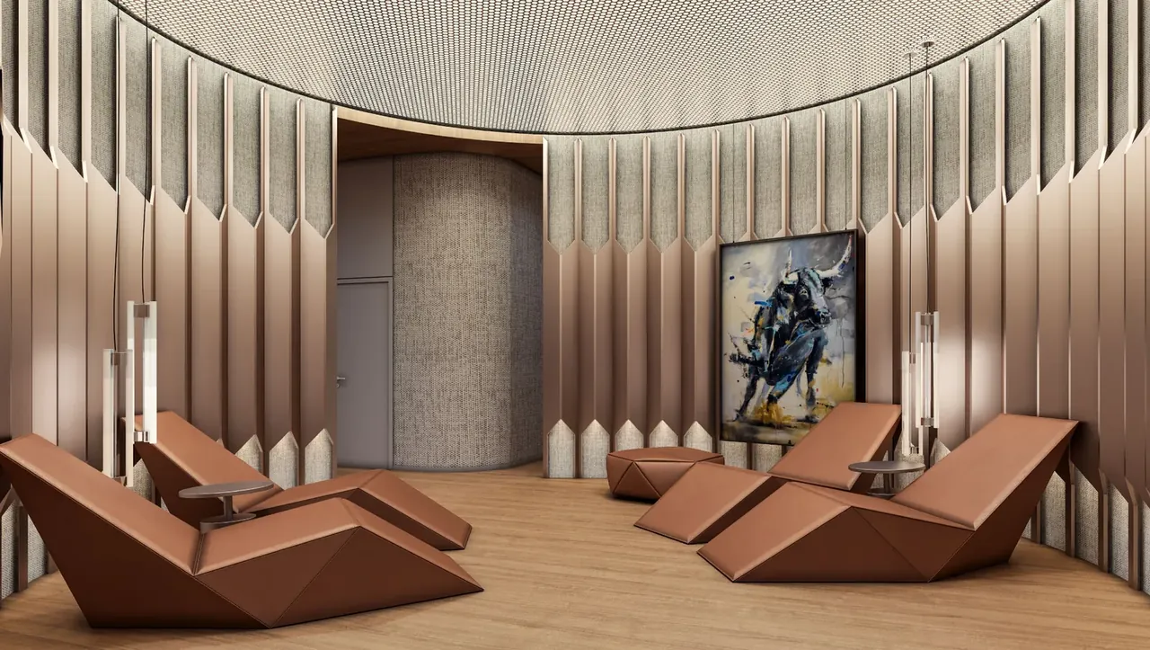 Tonino Lamborghini Residences spa relaxation room with loungers, artist's impression