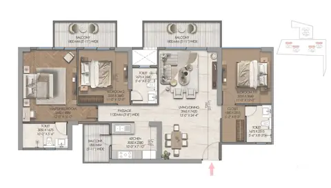 Tonino Lamborghini Residences 3 BHK floor plan