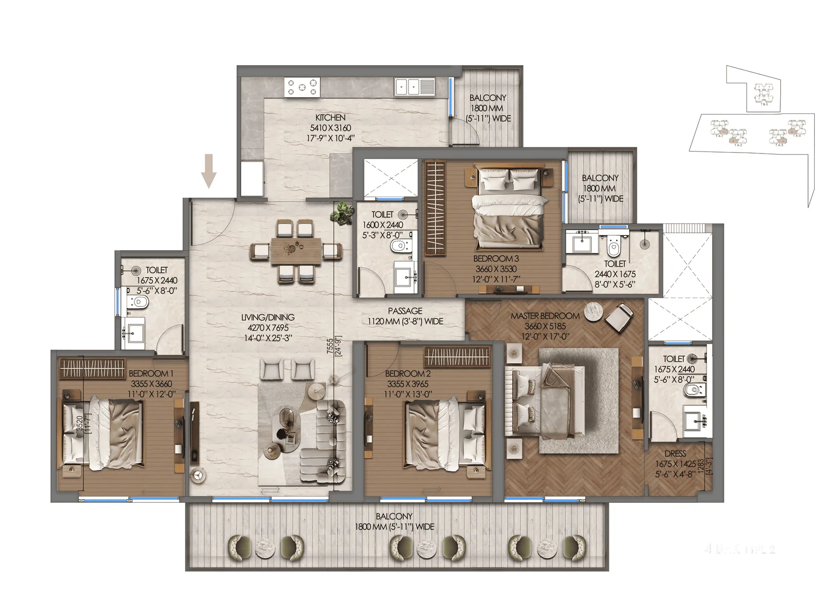 Tonino Lamborghini Residences 4 BHK Type 2 floor plan