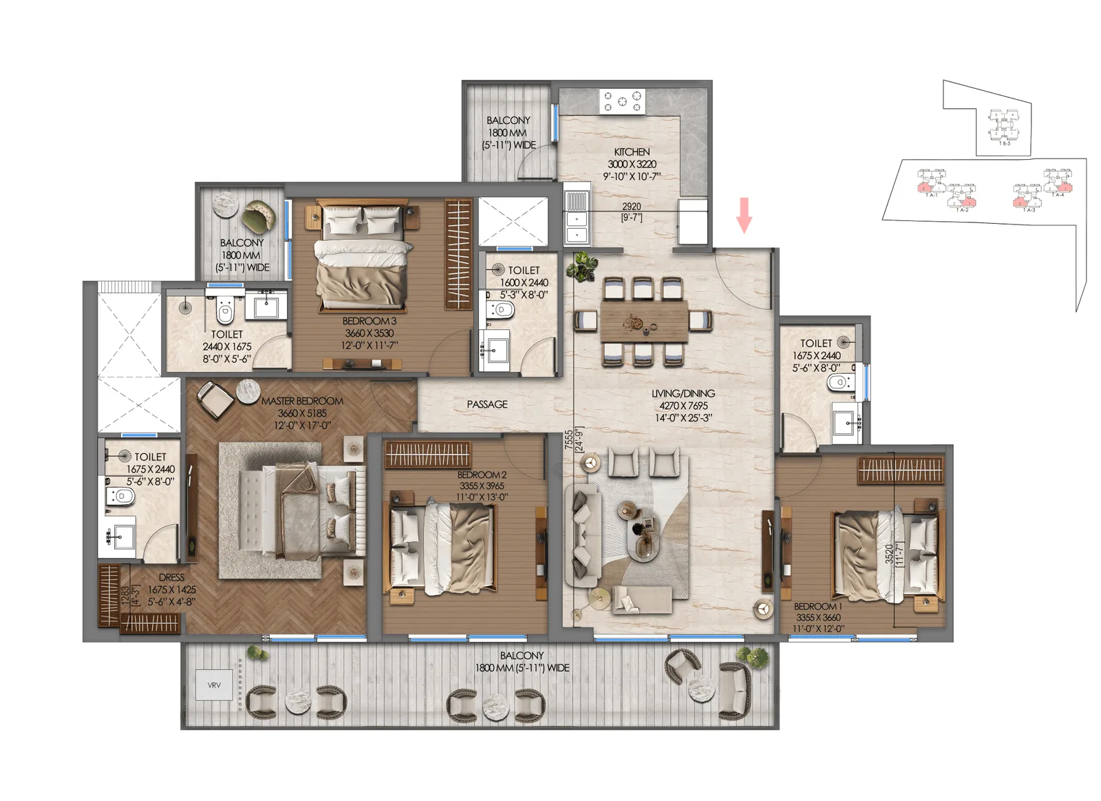 Tonino Lamborghini Residences 4 BHK Type 1 floor plan