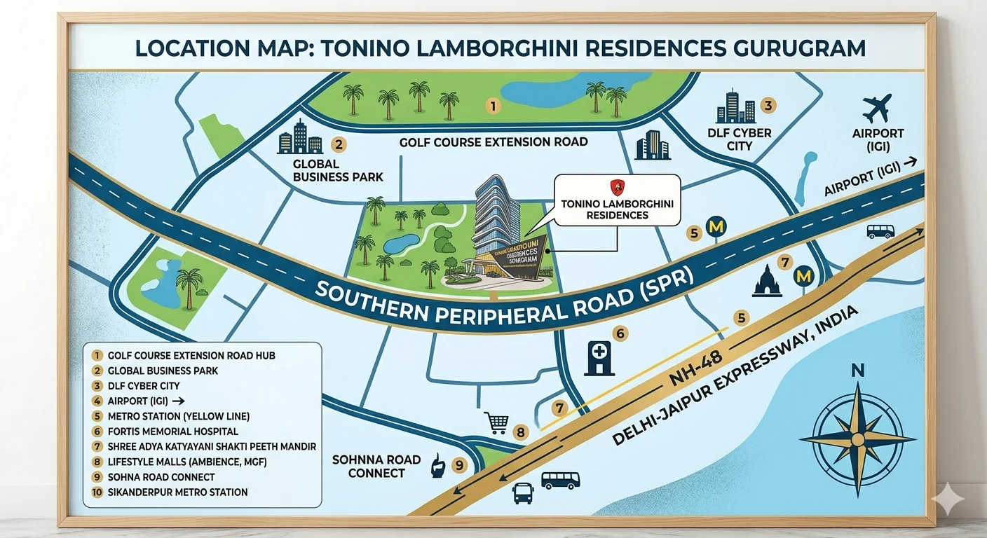 Tonino Lamborghini Residences Sector 71 Gurgaon location map