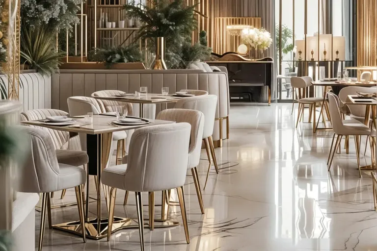 Trump Tower 2 residents' restaurant with dining tables and greenery, artist's impression