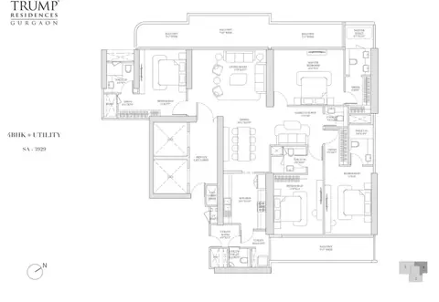 Trump Residences Gurgaon (Trump Tower 2) 4 BHK floor plan, 3,929 sq ft super area