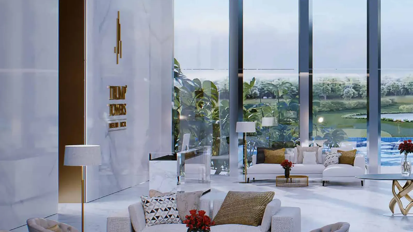 Trump Towers Delhi NCR lobby lounge with golf course views