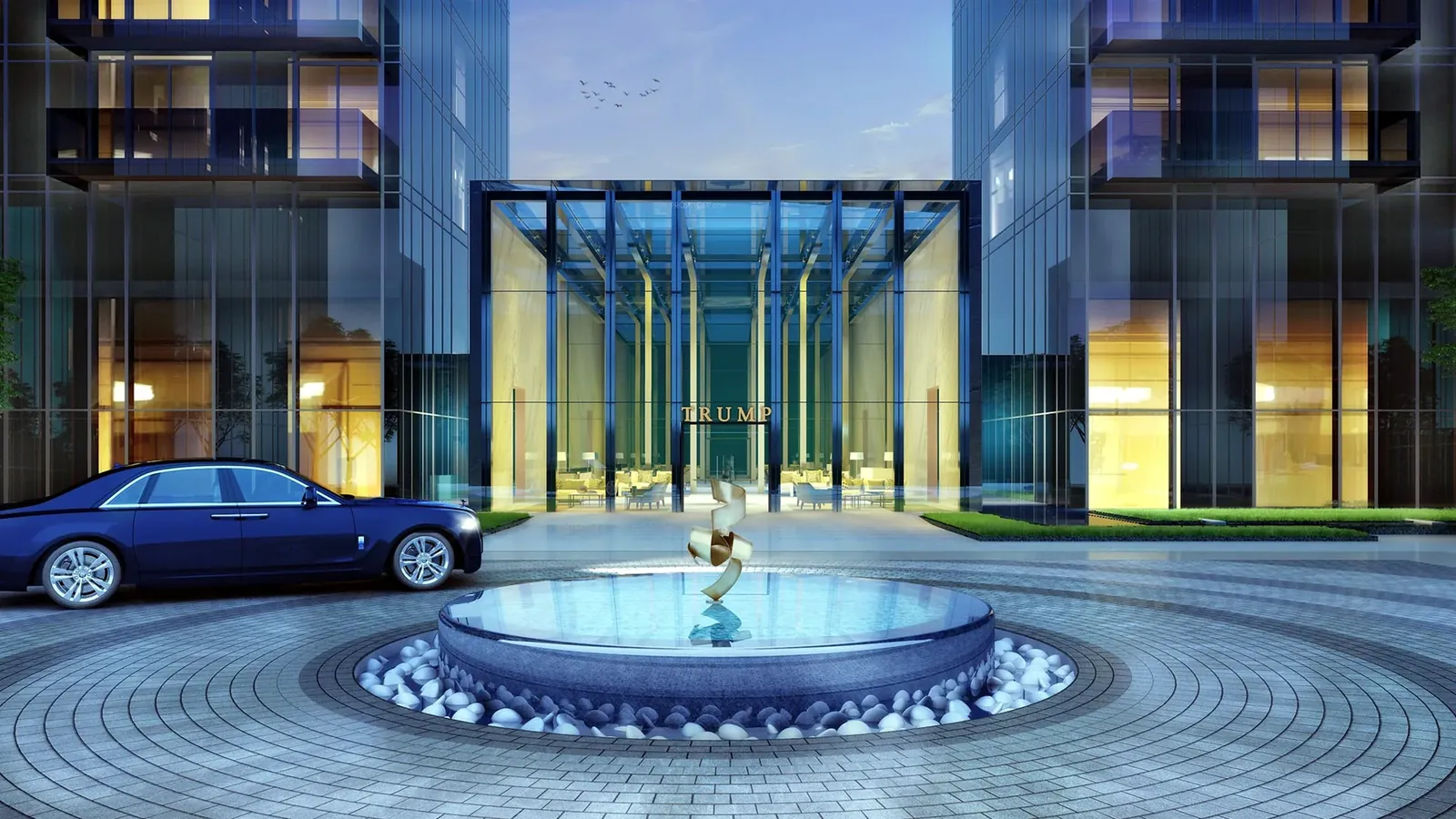 Trump Towers Delhi NCR main entrance and drop-off fountain