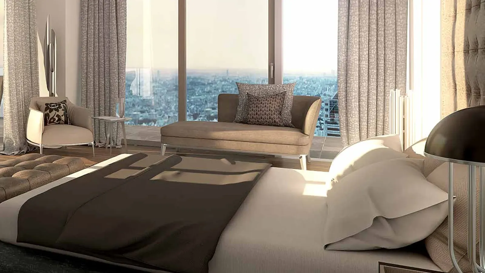 Trump Towers Delhi NCR master bedroom with floor-to-ceiling windows