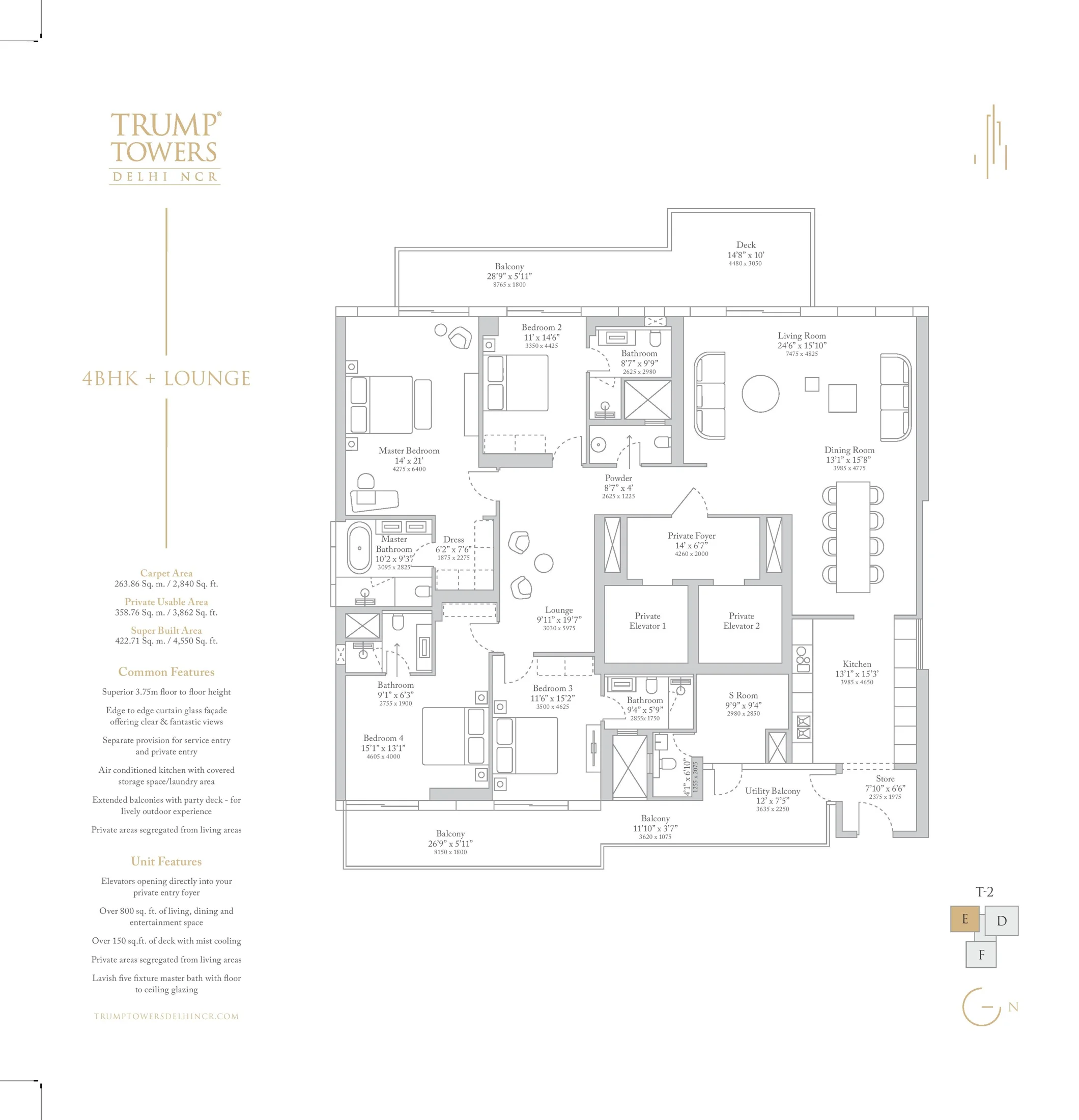 Trump Towers Delhi NCR 4 BHK with lounge floor plan, 4550 sq ft super area