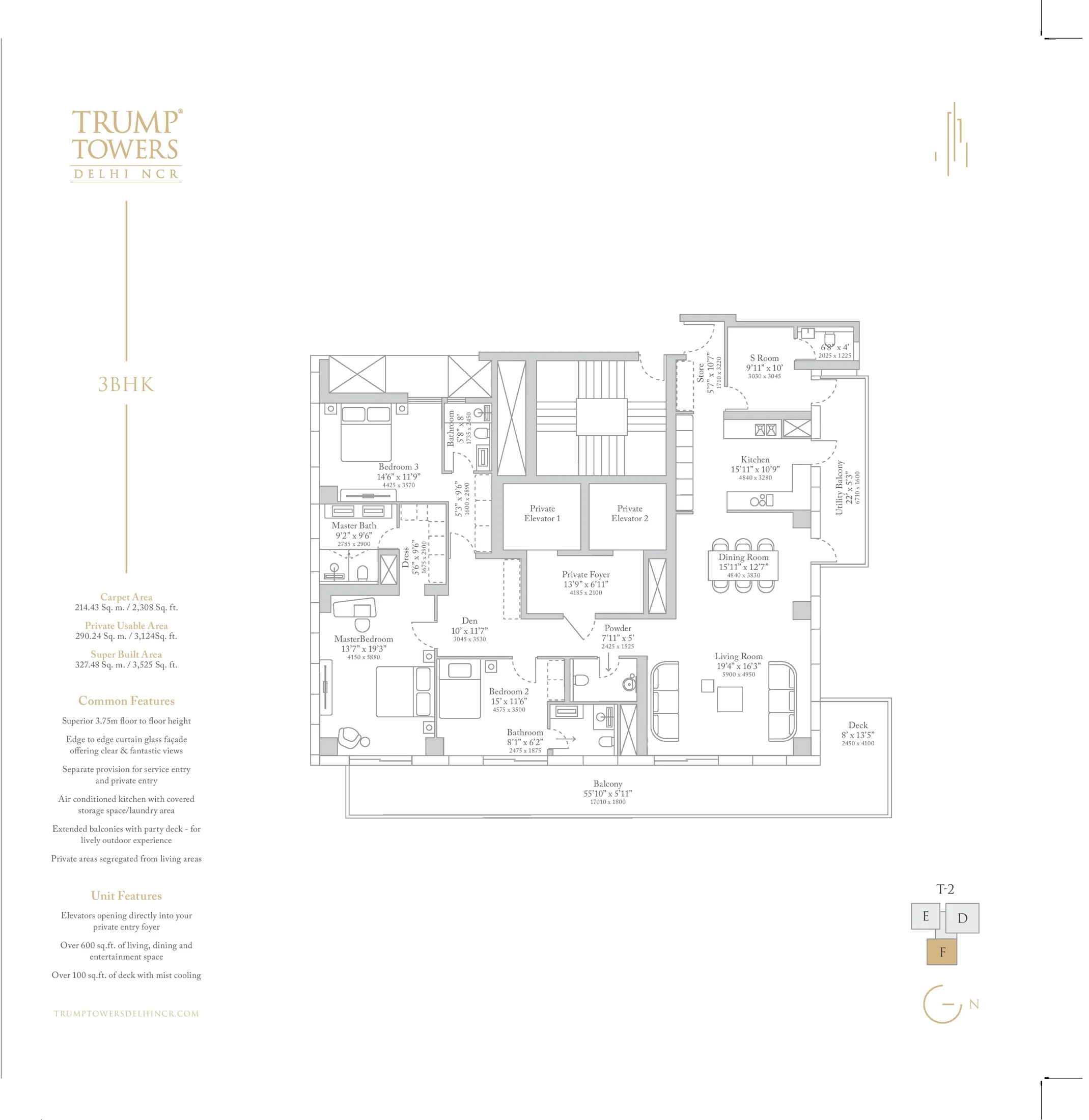 Trump Towers Delhi NCR 3 BHK floor plan, 3525 sq ft super area