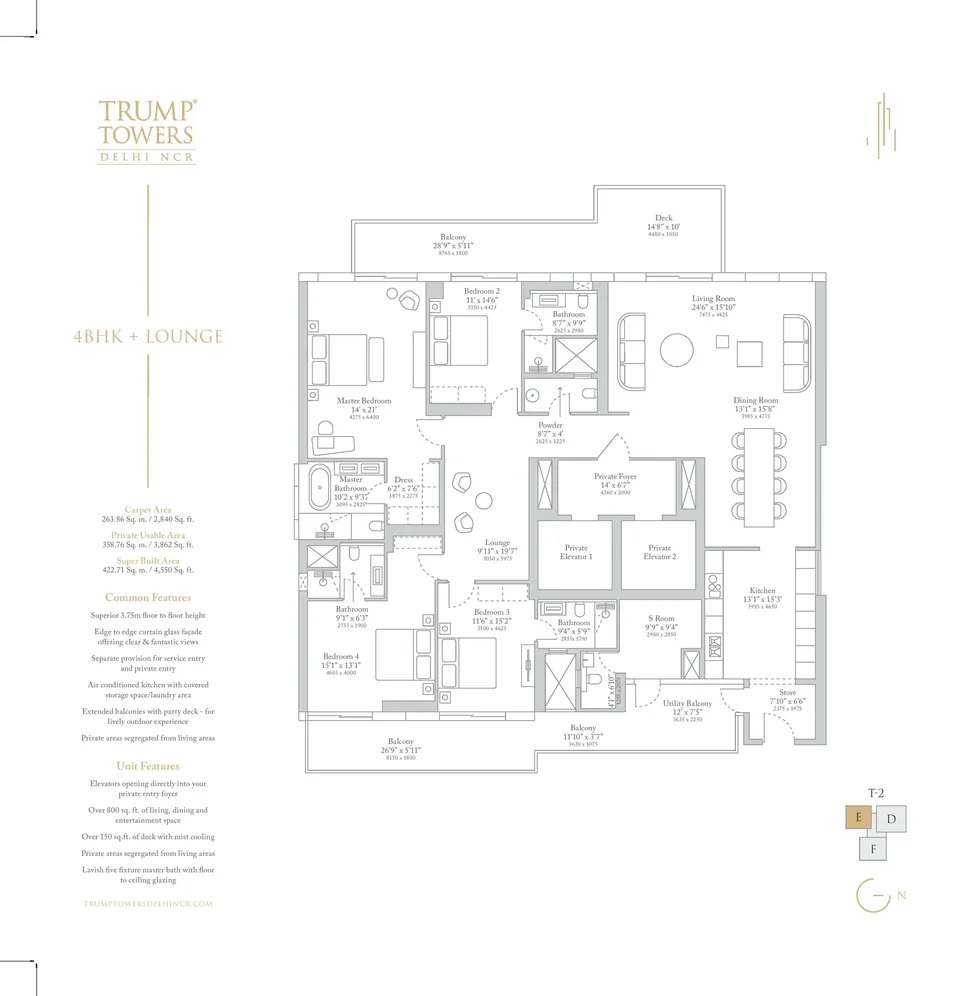 Trump Towers Delhi NCR 4 BHK floor plan, 4,550 sq ft super area
