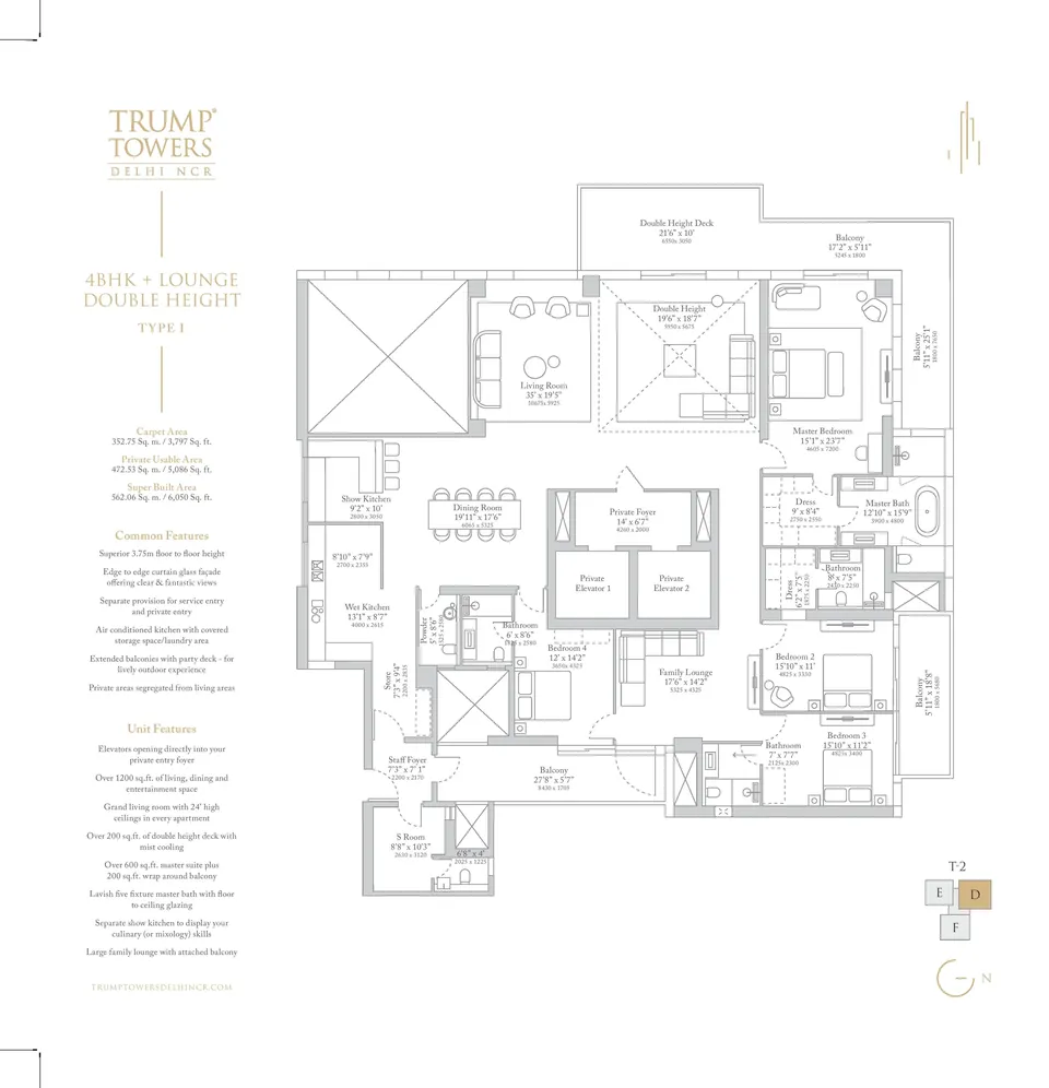 Trump Towers Delhi NCR 4 BHK residence floor plan, 6,050 sq ft super area