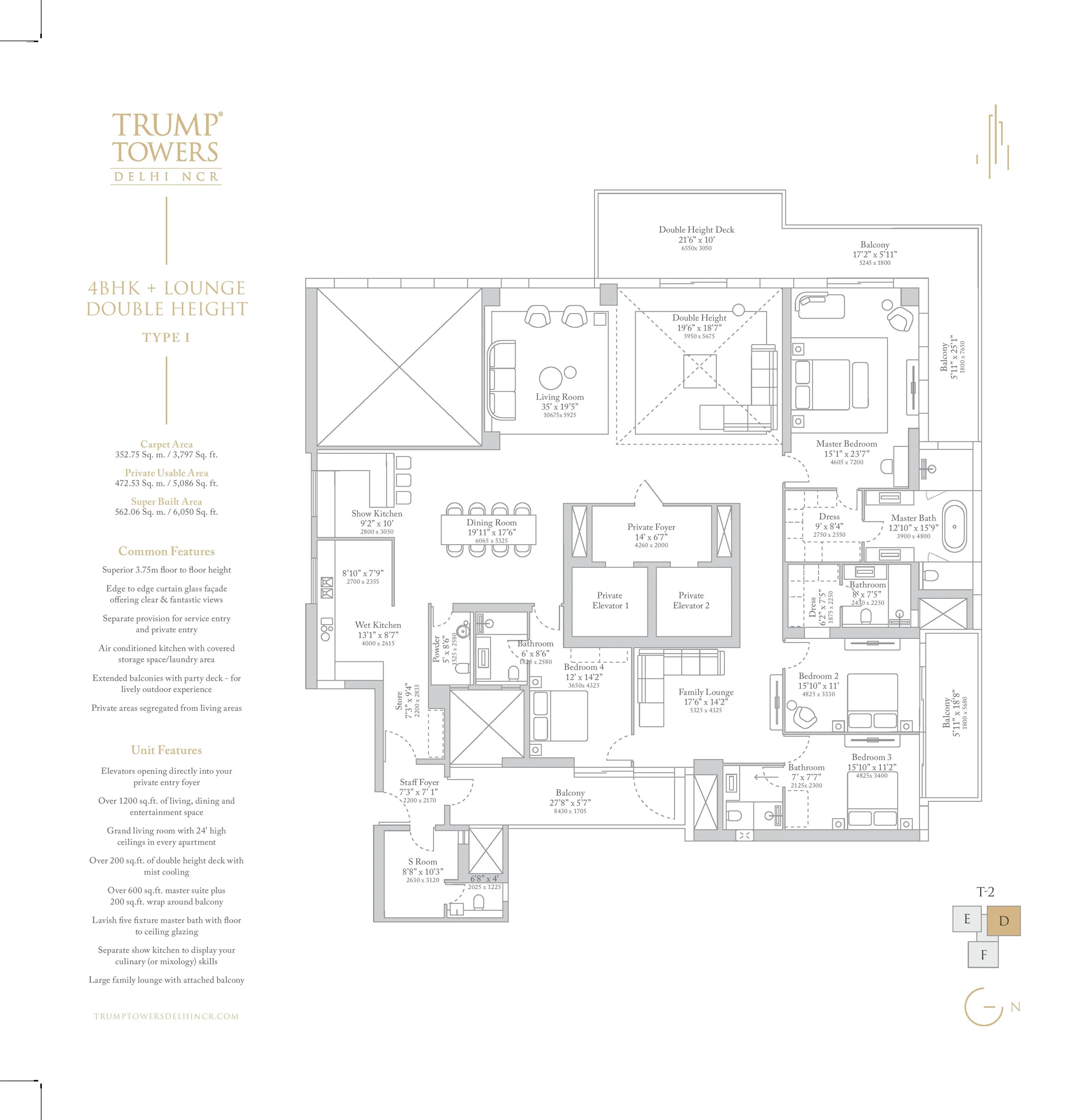 Trump Towers Delhi NCR double-height 4 BHK with lounge floor plan, 6050 sq ft super area