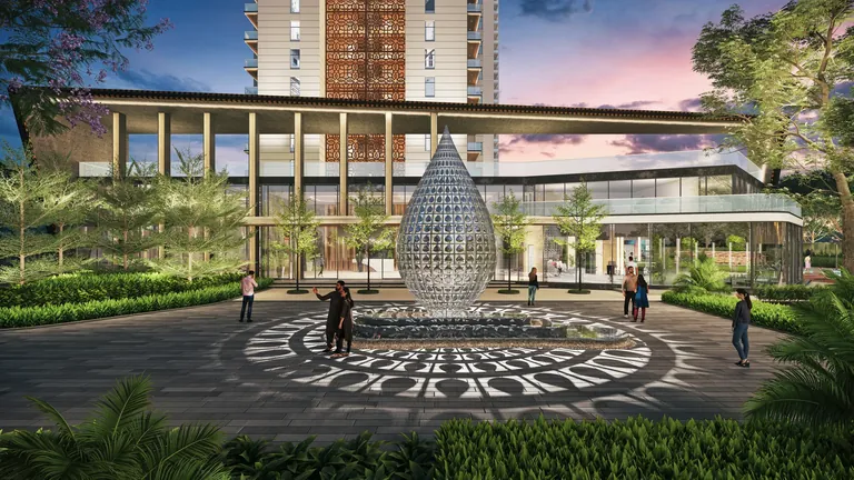 Tulip Crimson club forecourt and water feature