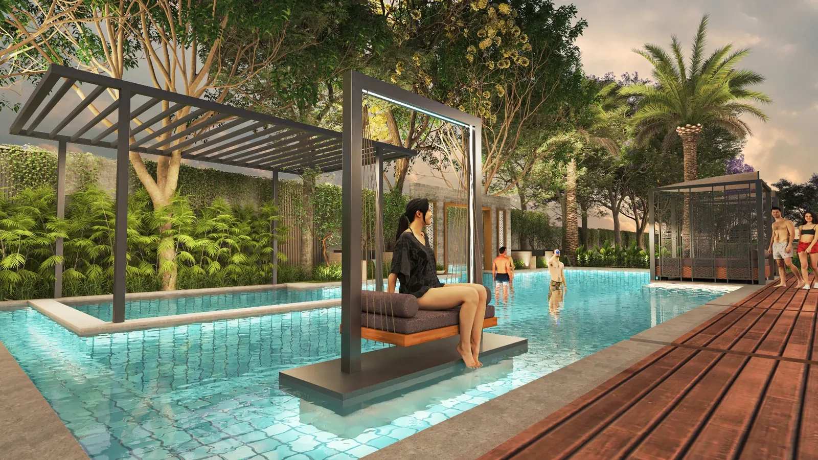 Tulip Crimson outdoor pool with cabana