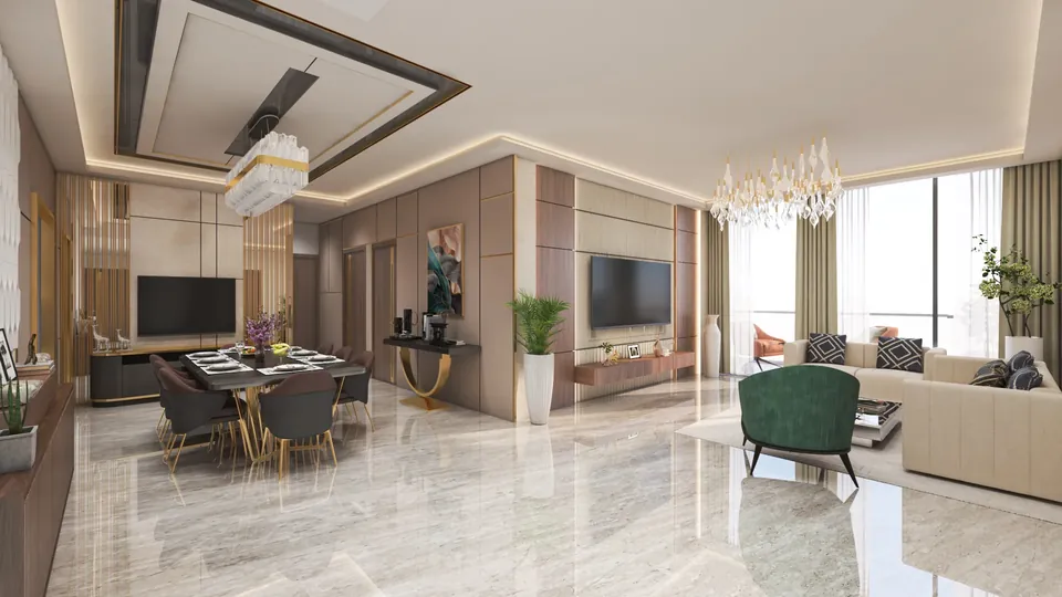 Tulip Crimson sample residence living and dining room, artist's impression