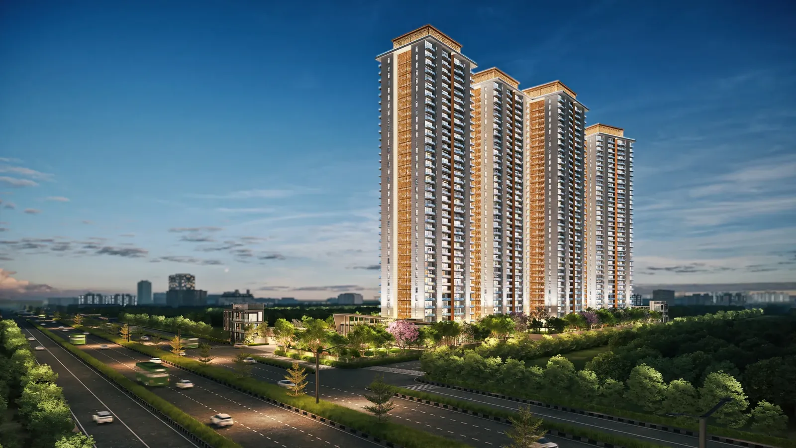 Tulip Crimson towers at dusk, Sector 70 Gurgaon