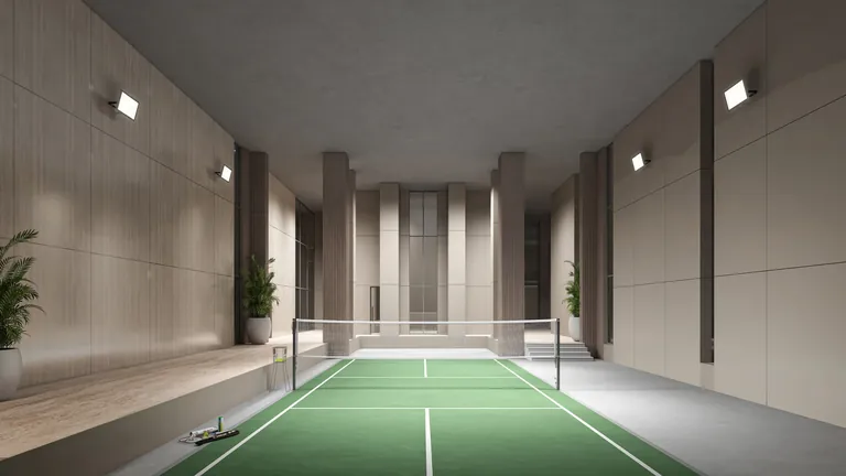 Tulip Melrose indoor badminton court with green playing surface, artist's impression