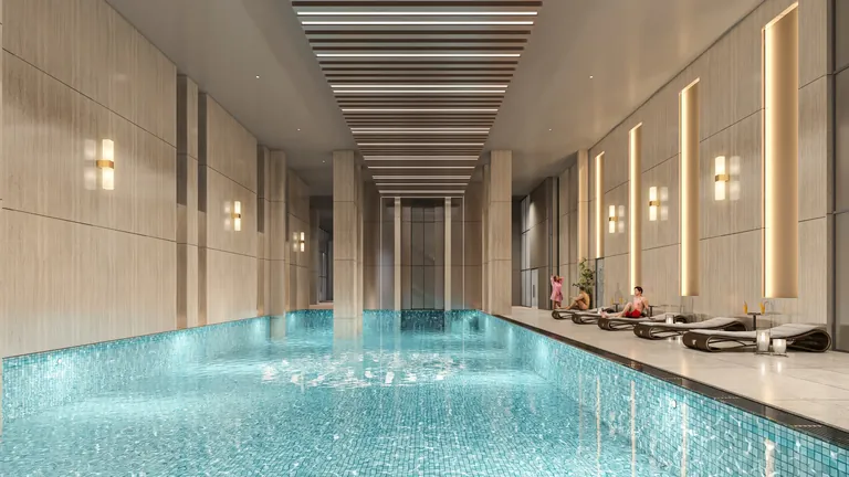 Tulip Melrose indoor swimming pool with loungers along the side, artist's impression
