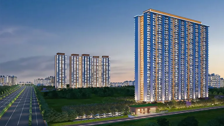 Tulip Melrose towers at dusk beside Sector 70 roads with city skyline behind, artist's impression