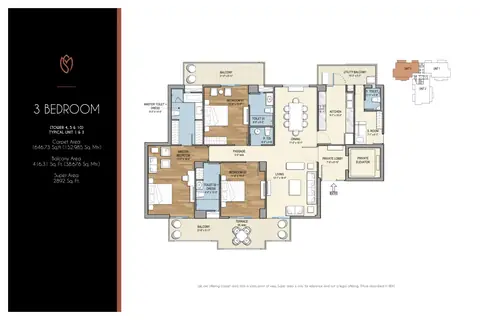 Tulip Monsella 3 BHK floor plan, 2892 sq ft