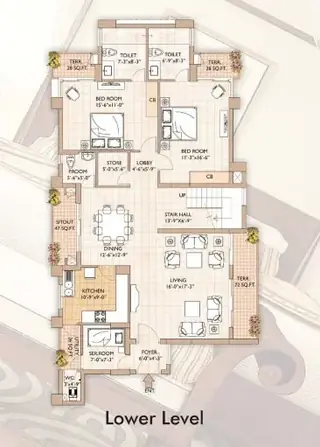 Vipul Greens 4 BHK penthouse floor plan (Penthouse Set 1), 3475 sq.ft., 3,475 sq ft