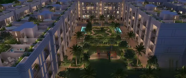 Whiteland Blissville aerial night view of the landscaped courtyard, artist's impression