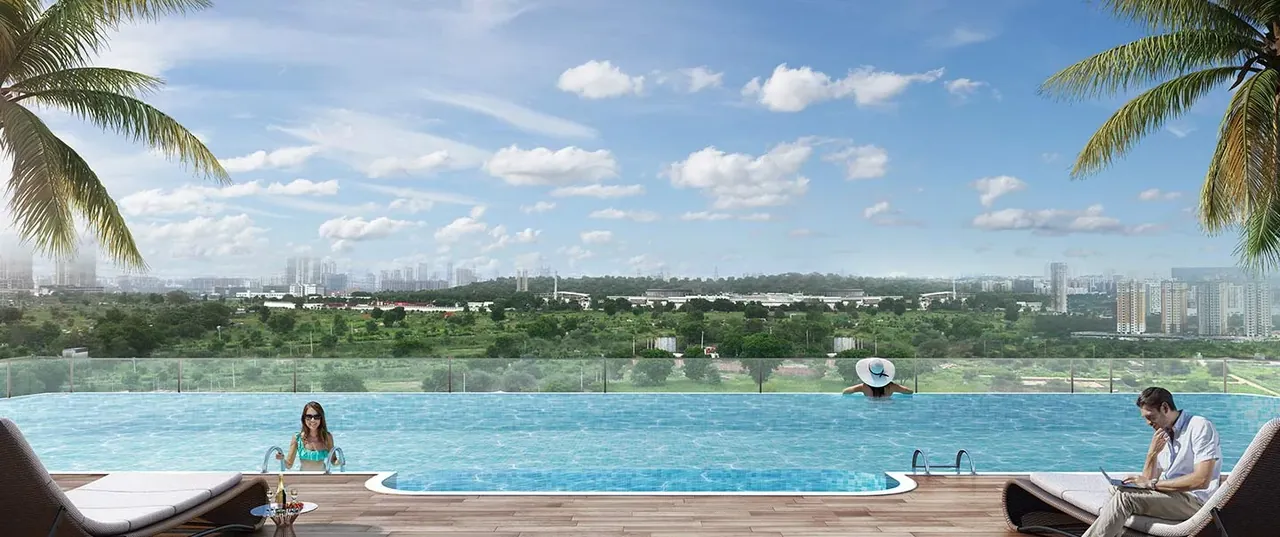 Whiteland Blissville clubhouse swimming pool with city views, artist's impression