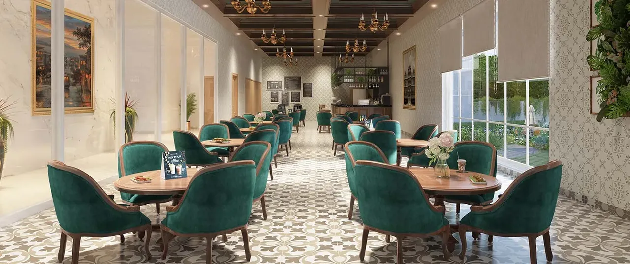 Whiteland Blissville clubhouse cafe and restaurant seating, artist's impression
