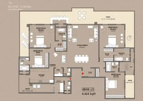 Whiteland The Aspen Iconic Towers 4 BHK floor plan, 4,454 sq ft super area