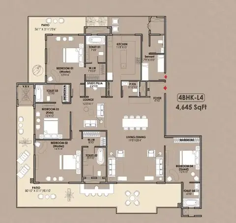 Whiteland The Aspen Iconic Towers 4 BHK floor plan, 4,645 sq ft super area