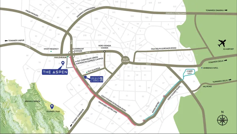 Whiteland The Aspen location map in Sector 76 off the Southern Peripheral Road