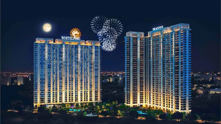 Whiteland The Aspen towers lit up at night, artist's impression