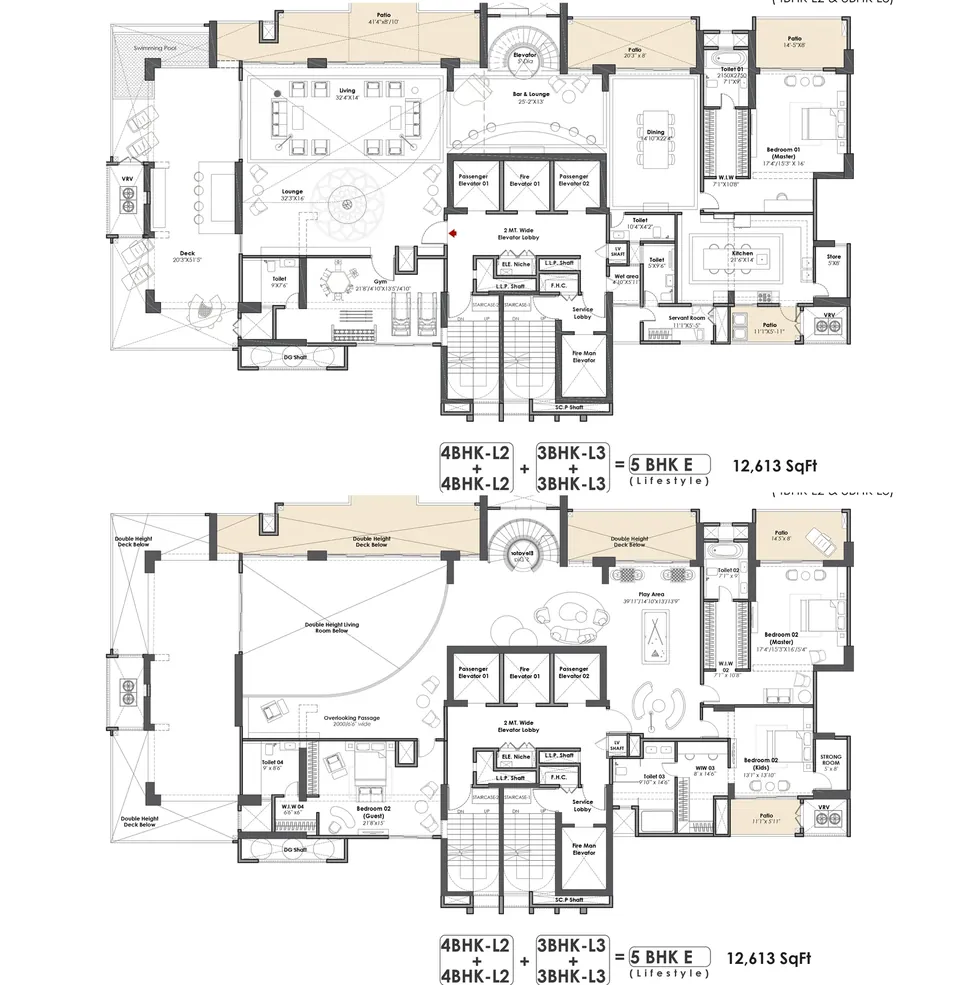 Whiteland The Aspen 5 BHK E lifestyle duplex penthouse (Tower 8), both levels, 12,613 sq ft