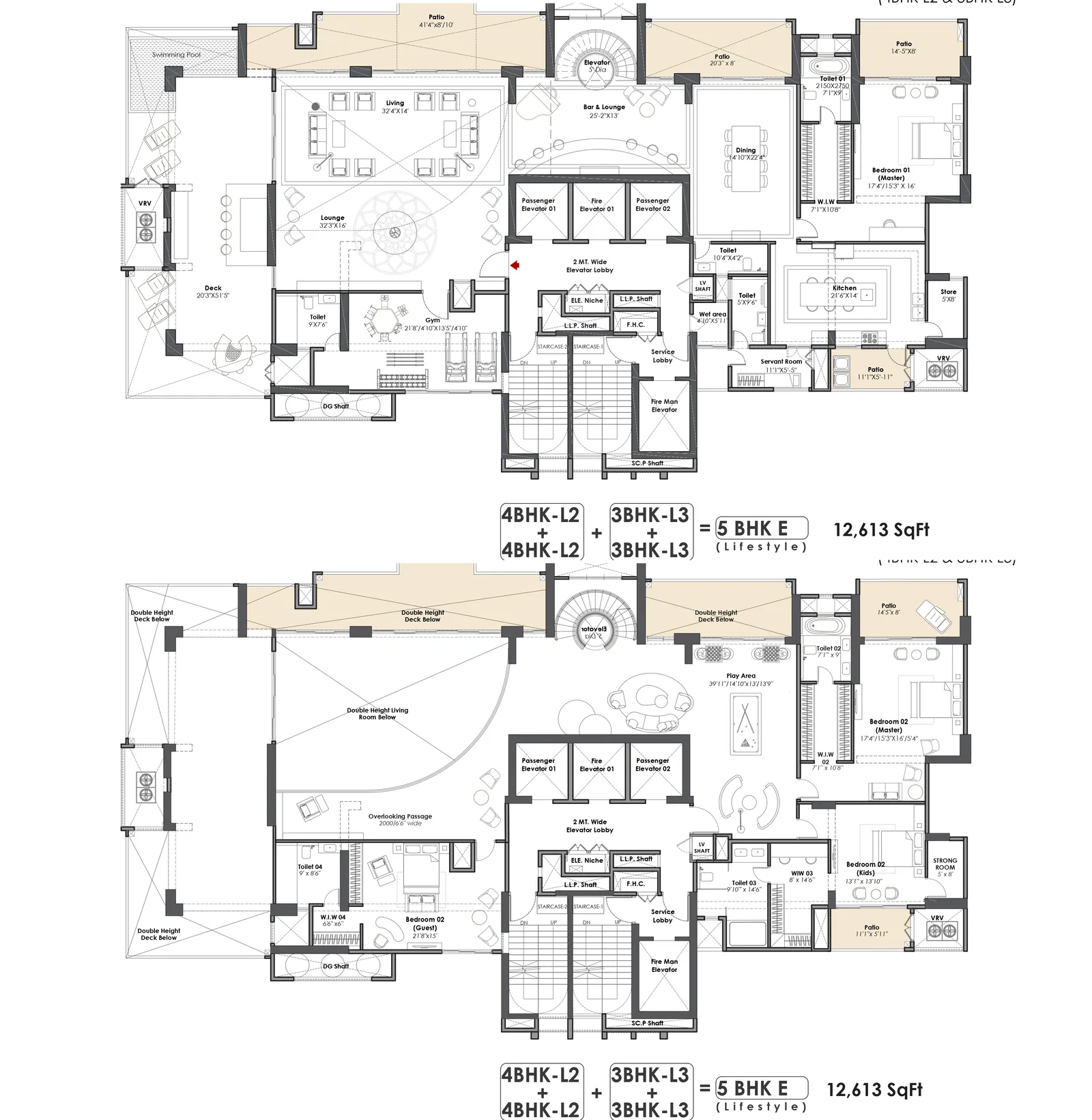 Whiteland The Aspen 5 BHK E lifestyle duplex penthouse (Tower 8), both levels, 12,613 sq ft