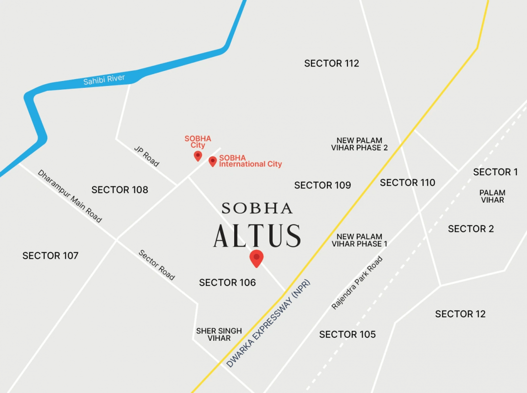  3 BHK for sale in SOBHA Altus Sector-106,Gurgaon Location Map